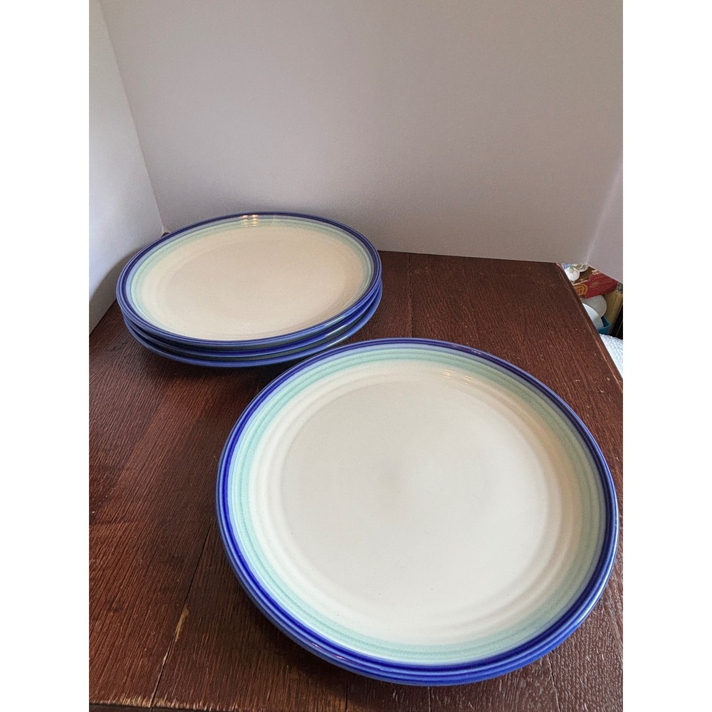 Sango Avalon Aqua 4682 Dinner Plates Set of 4 Blue Stoneware 11 Inch